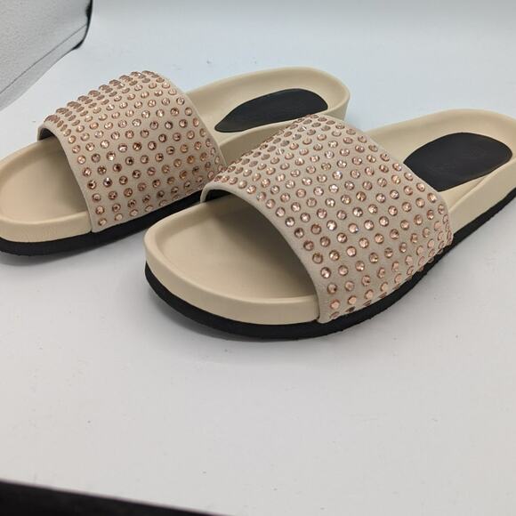 JW Anderson Suede Crystal Embellished Slides Beige Flat Sandals 38 US 7.5 NIB - Picture 10 of 13